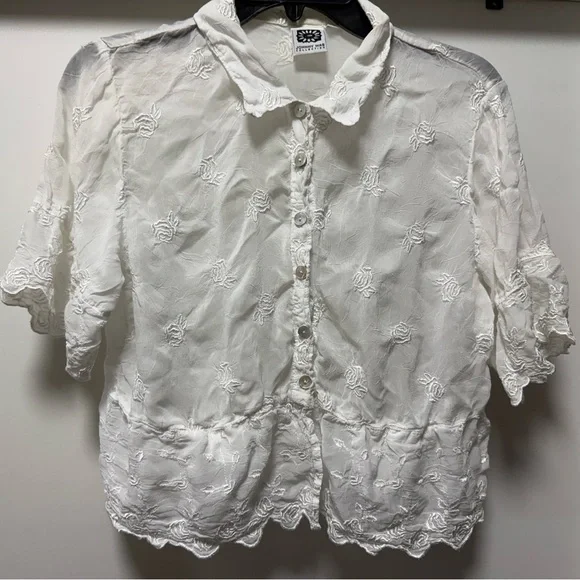 Johnny Was Embroidered Elegant White Lace Button-Up Blouse size Medium - Picture 1 of 4